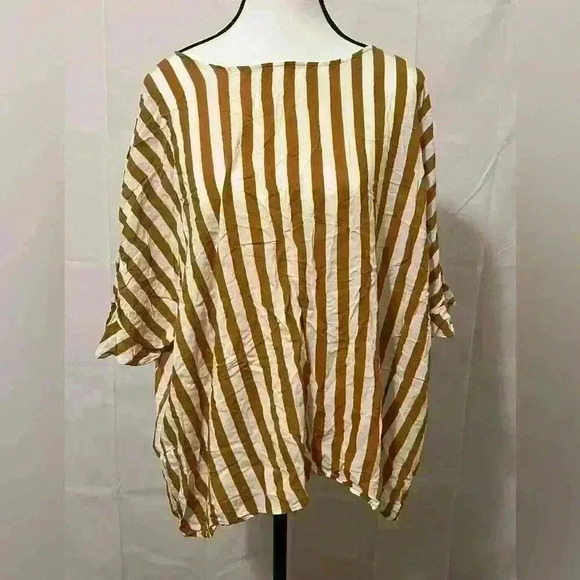 Cato Women's White & Orange Striped Shirt Sz 22/24W, Button Back Casual Rayon - Picture 1 of 5